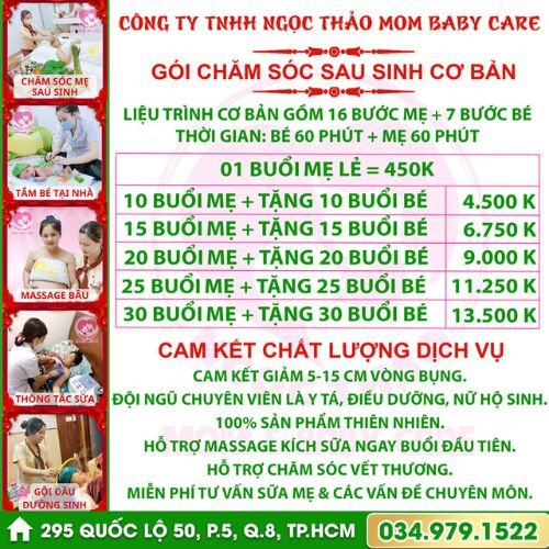 Bảng giá dịch vụ chăm sóc mẹ sau sinh, ưu đãi tặng kèm